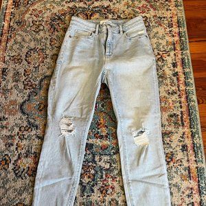 Womens Loft Curvy Destructed High Waist Skinny Ankle Denim Jeans, Size 26/2